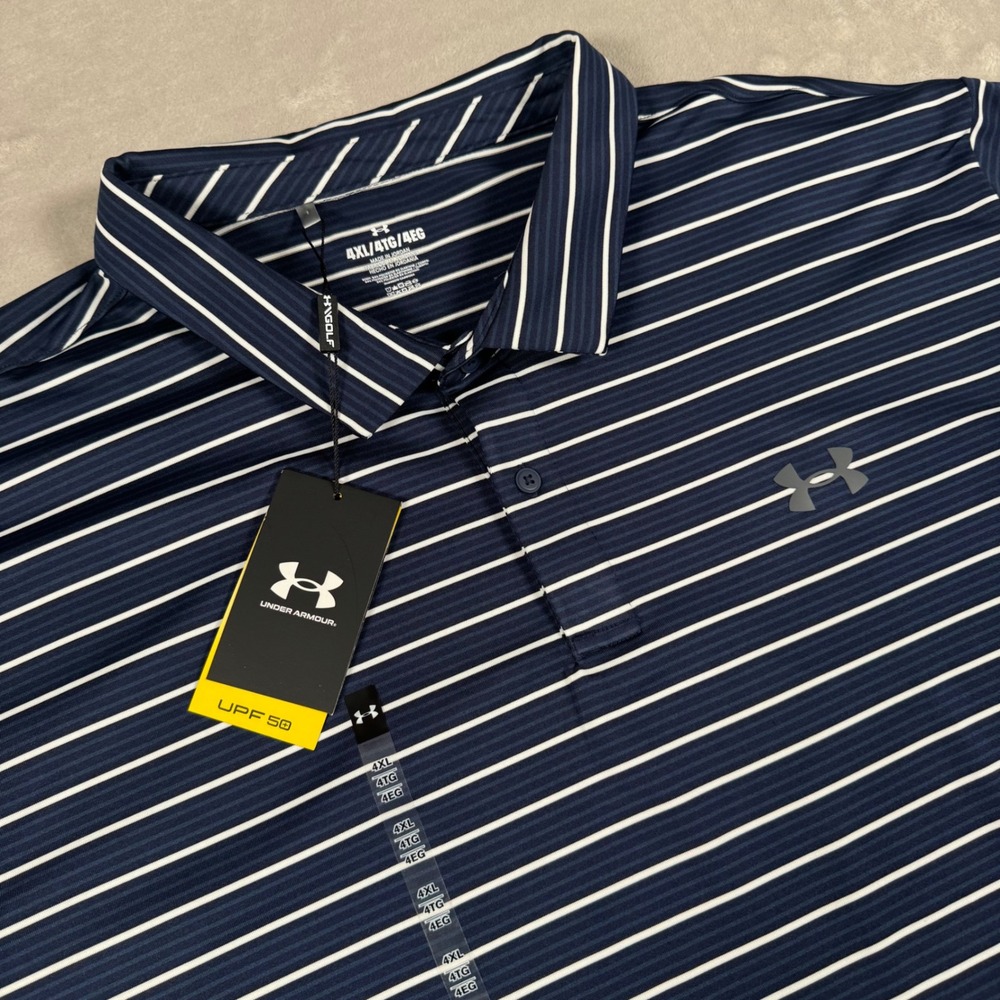 Under Armour Golf Polo Mens 4XL Navy Blue Striped UPF 50 Performance Shirt NWT